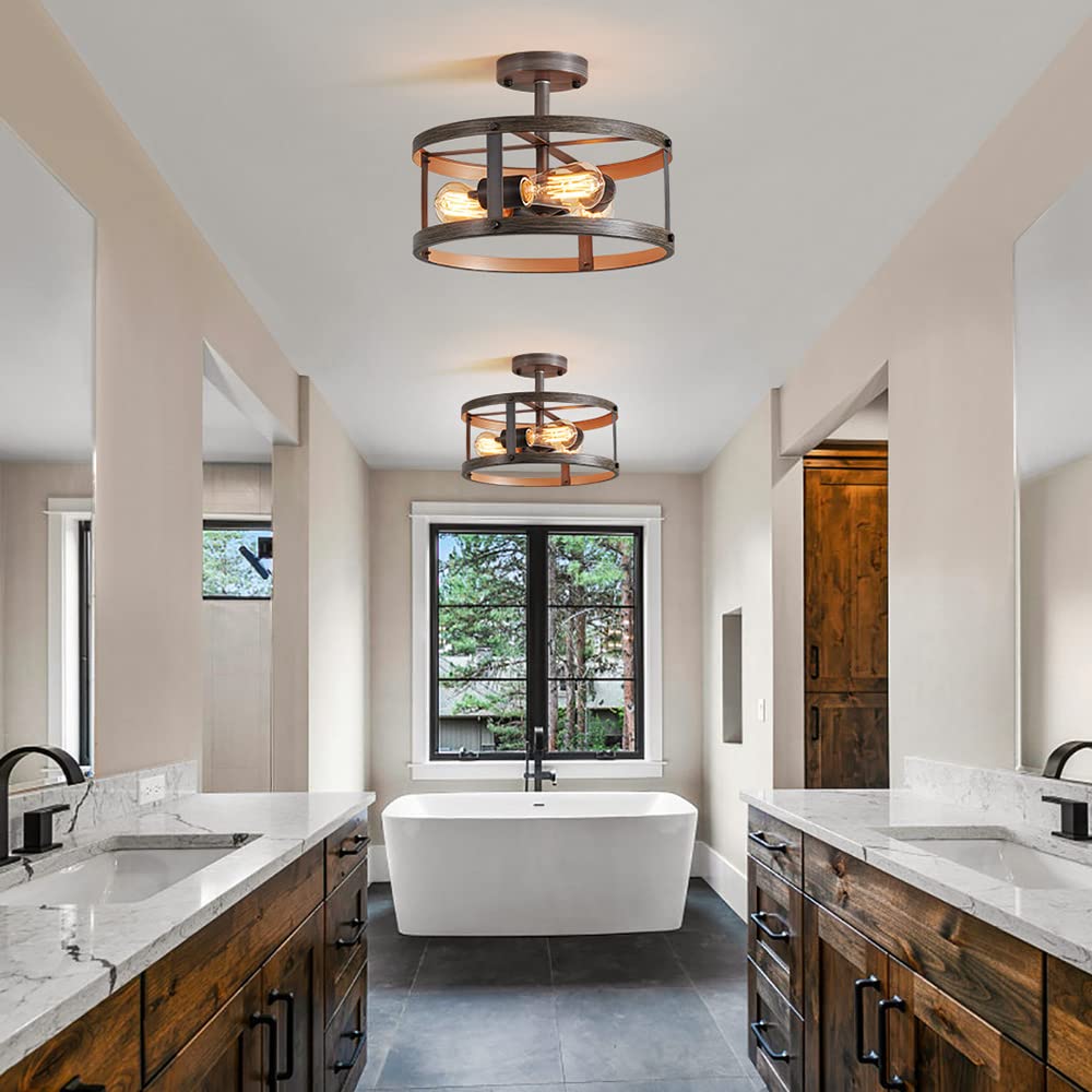 AGV LIGHTING Semi Flush Mount Ceiling Light Fixture, Farmhouse Close to Ceiling Light with There-light AGV LIGHTING