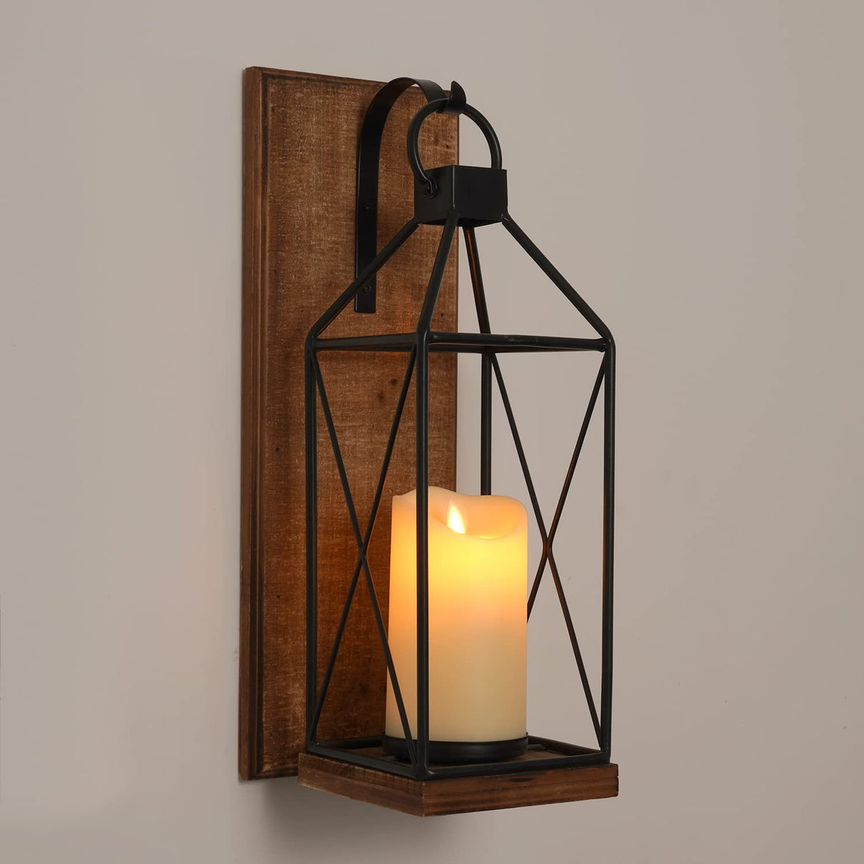 Homemory Wall Candle Sconce, Wood Rustic Candle Holder Decorative Candle Lantern with Glass Holder, Wall Decorations for Living Room, Dining Room Homemory