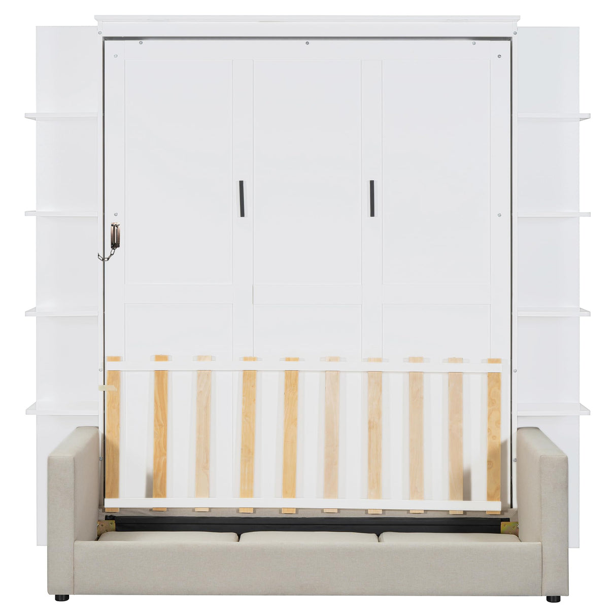 Ball & Cast Murphy Bed Queen Size Wall Chest with Sofa and Dual Piston Metal Folding Mechanism Designed,Wood Hideaway Cabinet Platform Bedframe w/Leg,for Small Room,Dorms,White Ball & Cast