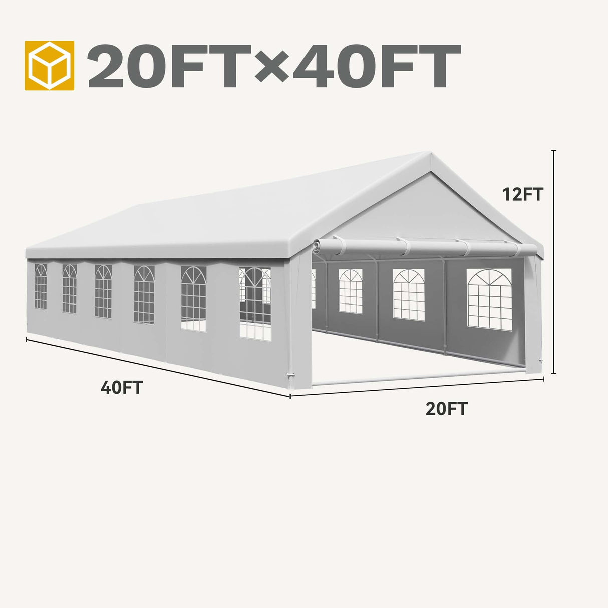 DWVO 20x40ft Party Tent Heavy Duty Outdoor Wedding Event Shelters Upgraded Galvanized Canopy with Large White Roof, Removable Sidewalls & 4 Storage Bags DWVO
