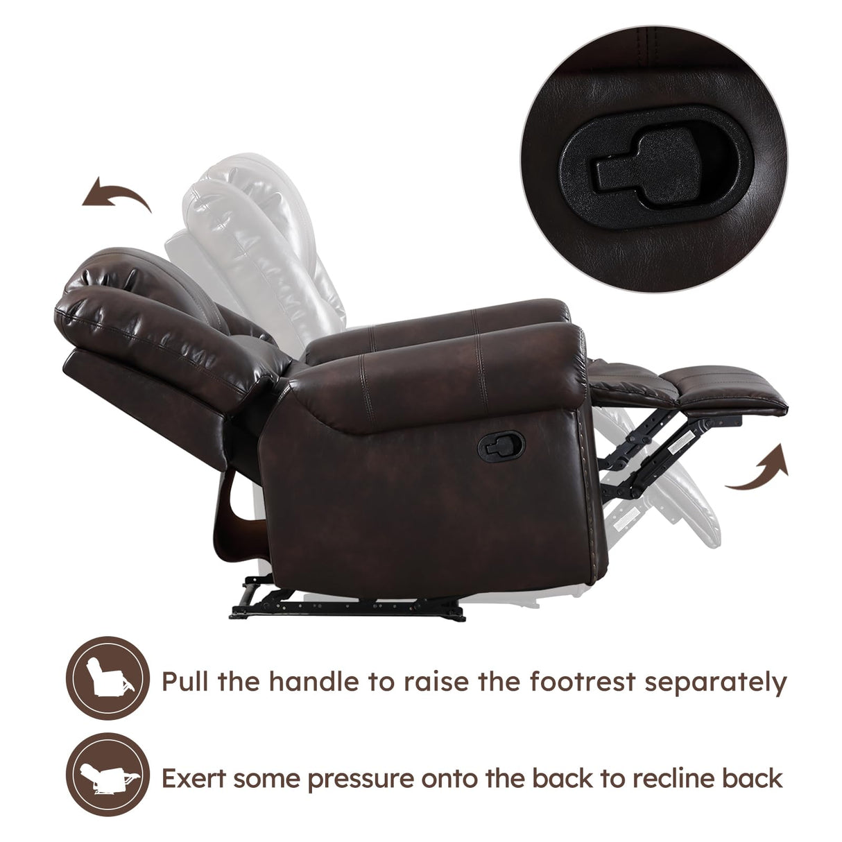 CANMOV Leather Recliner Chair, Classic and Traditional Manual Recliner Chair with Comfortable Arms and Back Single Sofa for Living Room, Dark Brown CANMOV