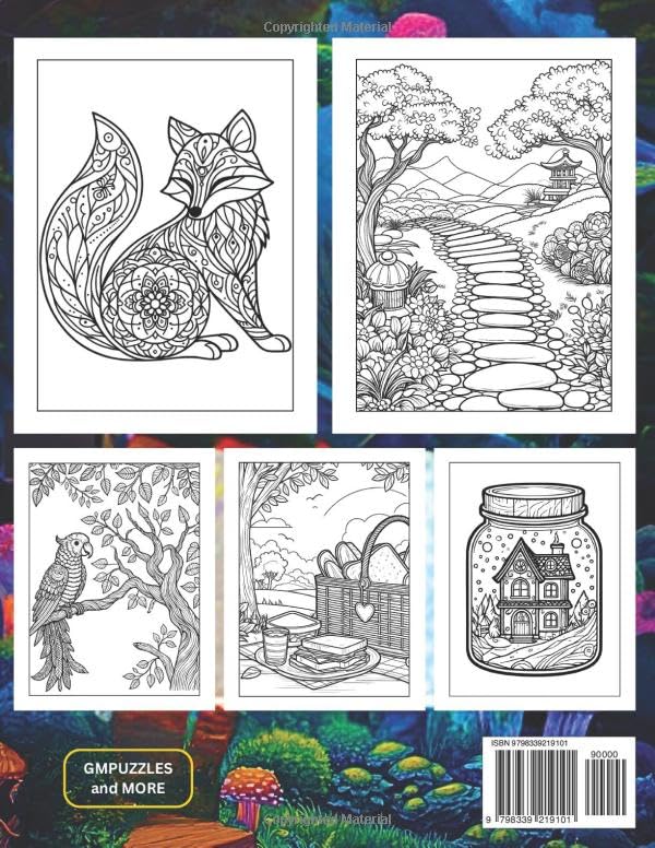 Anxiety Relief Coloring Book: 100 Relaxing Designs of Animals, Flowers, Patterns, Mushrooms, Landscapes, and More... to Calm the Mind and Ease the Soul WoodArtSupply