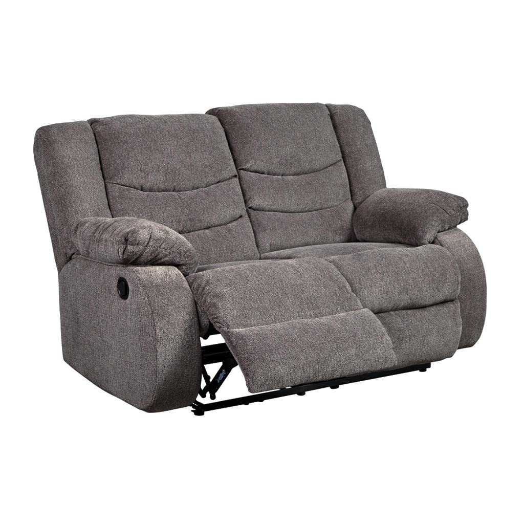 Signature Design by Ashley Tulen Modern Manual Pull Tab Reclining Loveseat, Dark Gray Signature Design by Ashley
