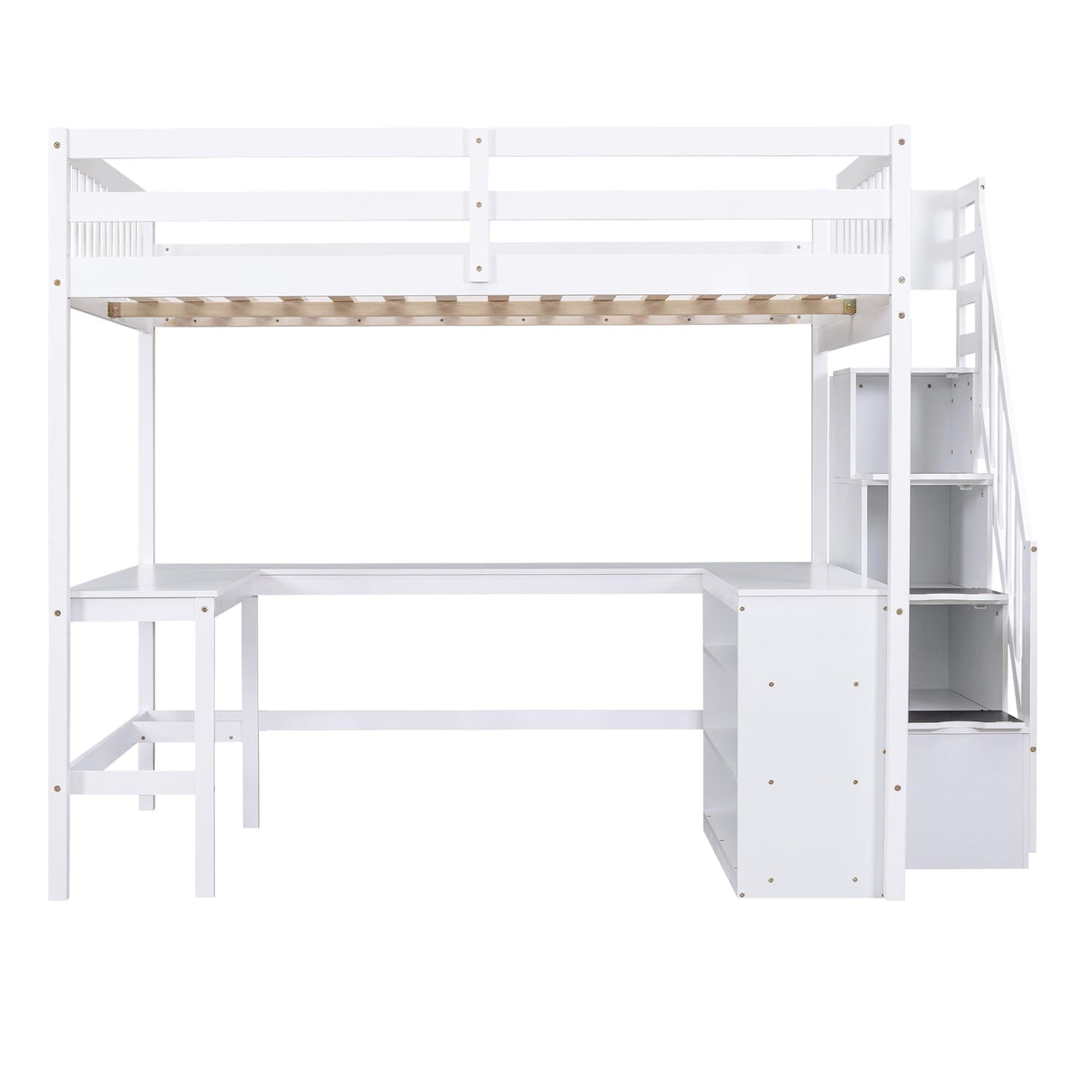 Harper & Bright Designs White Full Loft Bed with Stairs, Desk and Storage Shelves,Wooden Full Size Loft Bed Frame,High Loft Bed with Slat Support for Kids,Teens,Adults,No Box Spring Needed Harper & Bright Designs