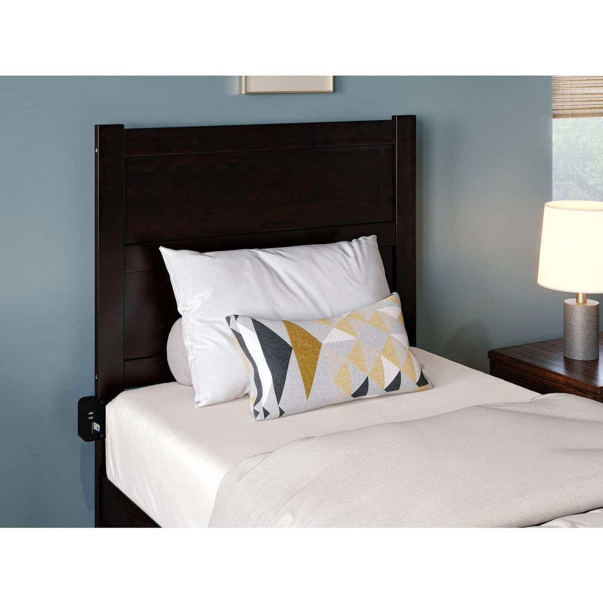 AFI, NoHo Solid Wood Panel Headboard with Attachable USB Charger, Twin, Espresso AFI