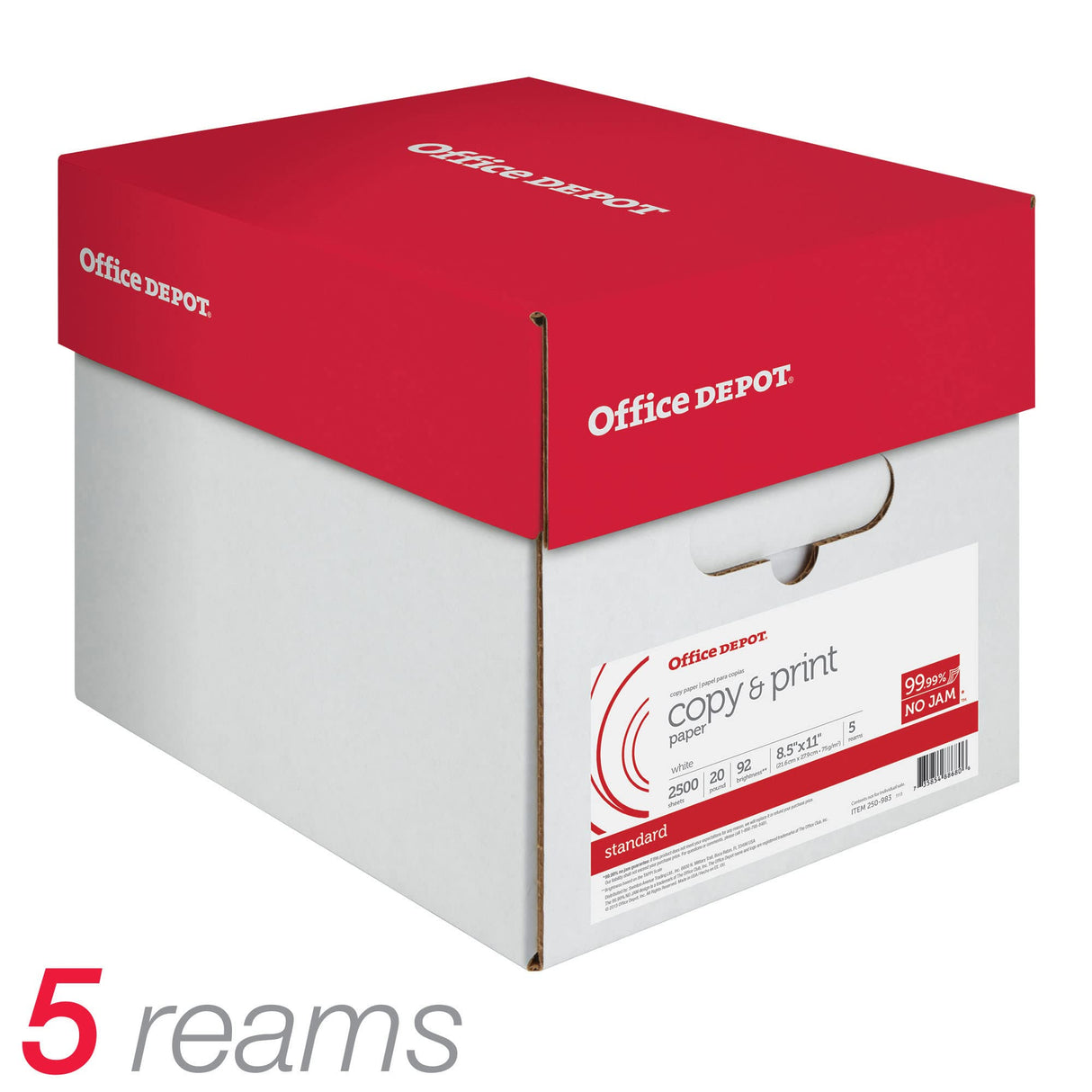 Office Depot Copy Print Paper, 8 1/2in. x 11in., 20 Lb, 500 Sheets Per Ream, Case Of 5 Reams, 851201CS Office Depot