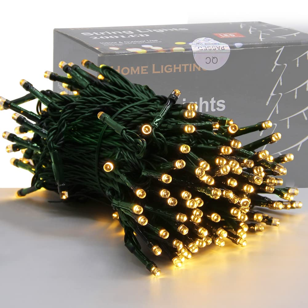 Home Lighting 66ft Christmas Decorative Mini Lights, 200 LED Green Wire Fairy Starry String Lights Plug in, 8 Lighting Modes, for Indoor Outdoor Xmas Tree Wedding Party Decoration (Warm White) HOME LIGHTING