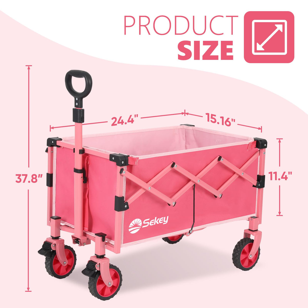 Sekey Collapsible Wagon Cart Foldable with 220LBS Weight Capacity, Lightweight Portable Folding Grocery Shopping Cart with Wheels for Camping Sports Beach and Shopping.Barbie Pink Sekey