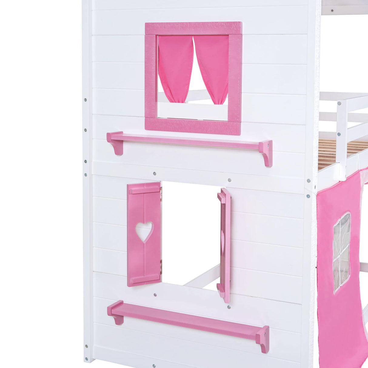 Harper & Bright Designs Full Over Full Bunk Beds for Kids,Wood Sweet Heart Novelty Bunk Bed with Elegant Windows, Sills and Tent,House Bunk Beds for Girls,Boys,Pink+White Harper & Bright Designs