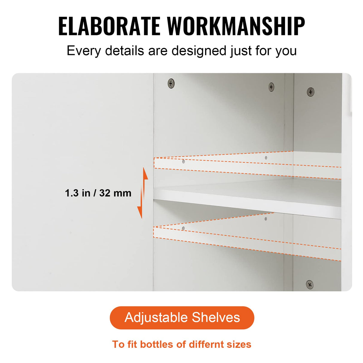 VEVOR 47 Inch Industrial Bar Cabinet, Wine Table for Liquor & Glasses, Sideboard Buffet Cabinet with Wine Rack, Freestanding Farmhouse Wood Coffee Bar Cabinet for Living Room, Home Bar, Kitchen White VEVOR