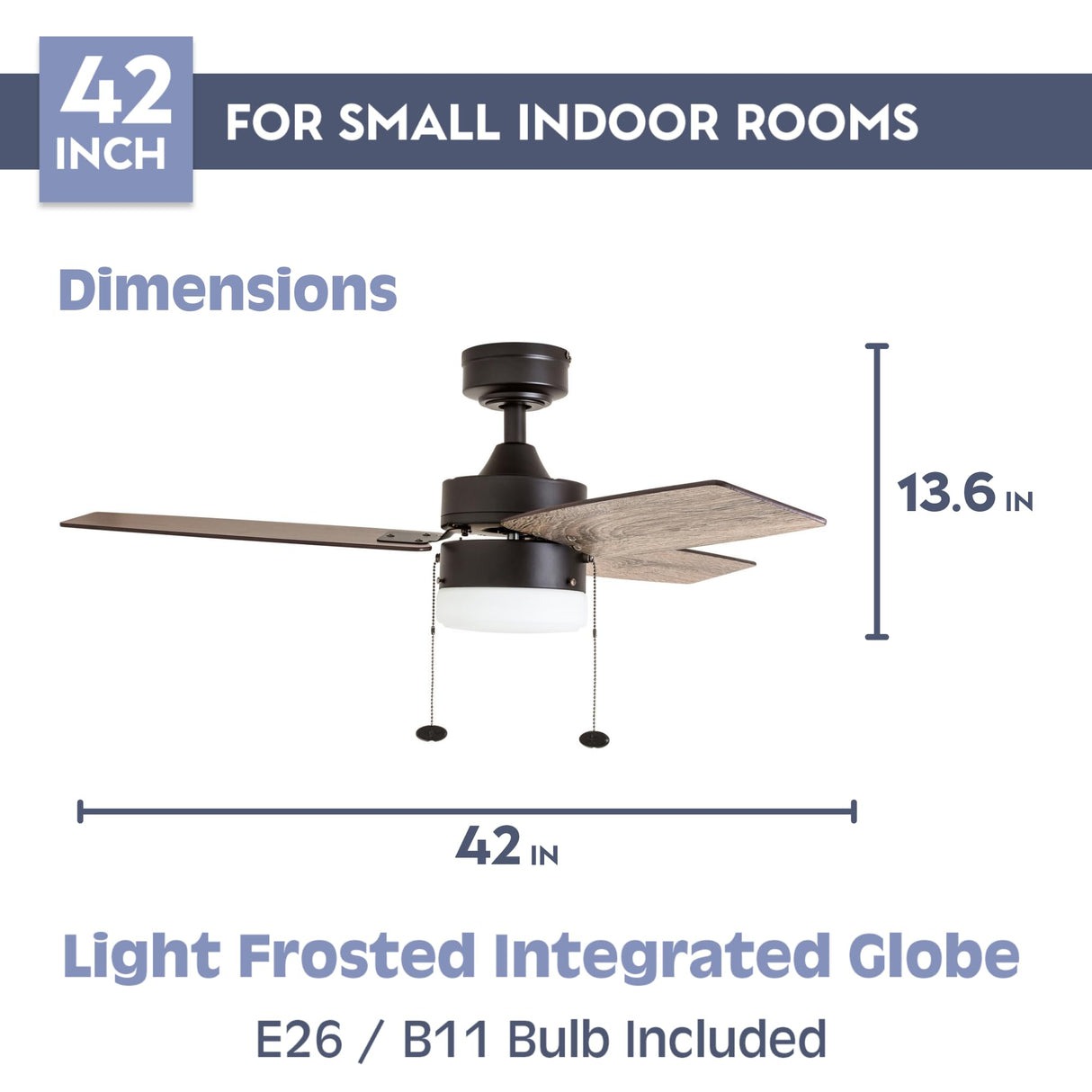 Prominence Home Reston, 42 Inch Modern Farmhouse LED Ceiling Fan with Light, Pull Chain, Dual Mounting Options, Dual Finish Blades, Reversible Motor - 51015-01 (Bronze) Prominence Home
