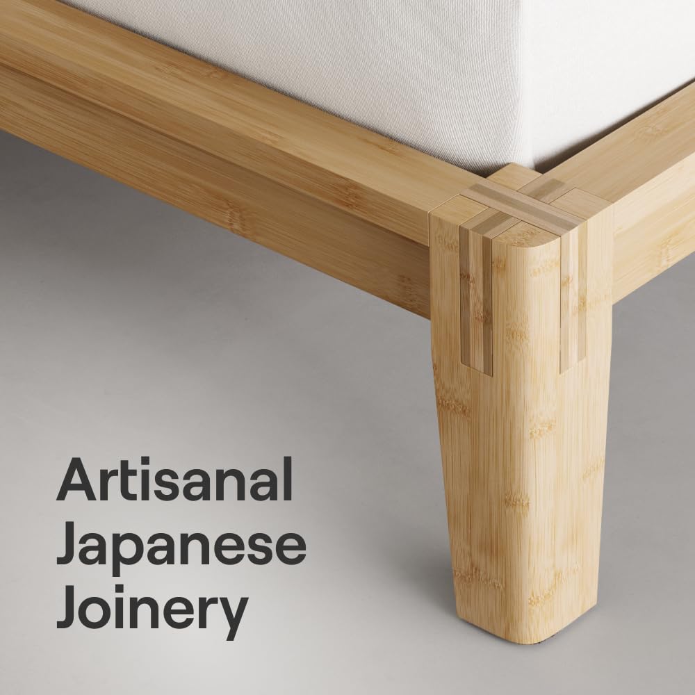 Nectar Bamboo Platform Bed Frame - Queen - Natural - Floating Center Support Legs - 12” Height - Easy Tool Free Set Up - Contemporary and Durable - Sturdy Wooden Support Slats - Holds Up To 800 Pounds Nectar