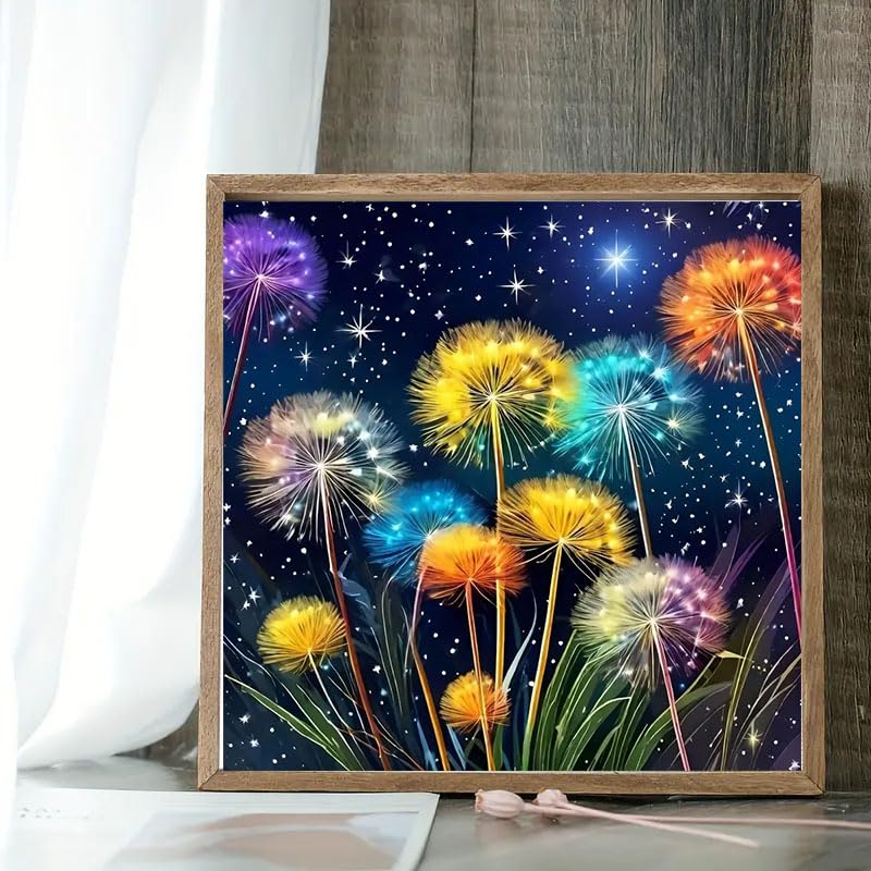 CXYQLC DIY 5D Diamond Painting Kits for Adults Diamond Art Dandelion Under Starry Sky Diamond Painting Full Drill Crystal Rhinestone Embroidery Craft Kits for Home Wall Decor Gifts 11.8x11.8inch CXYQLC