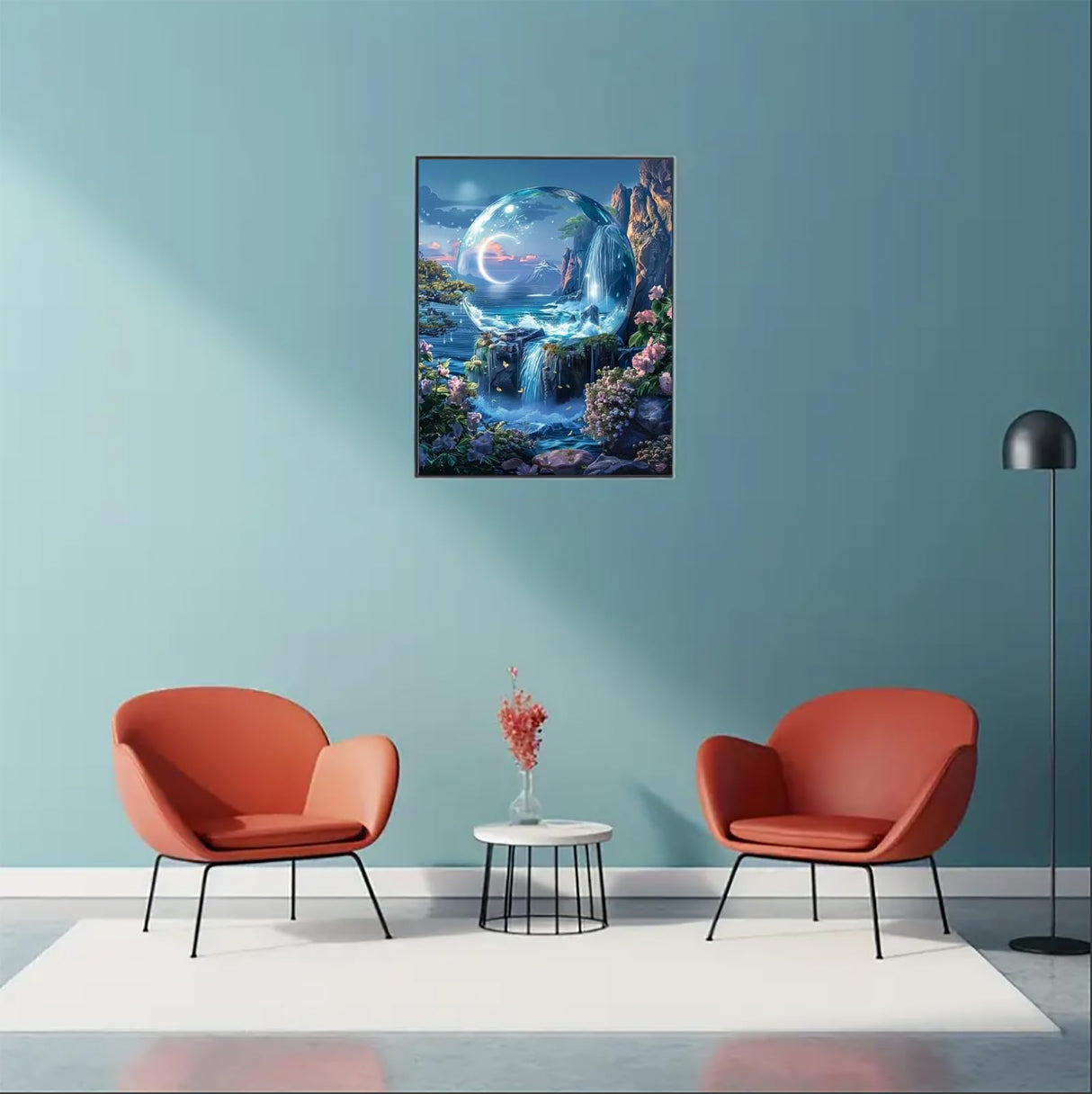 MaiMMaledy Paint by Numbers Kit for Adults Beginners Canvas Pictures with Framed Drawing Painting Acrylic Pigment with Wooden Triangle Easel Waterfall Night View 8Wx12L inch MaiMMaledy