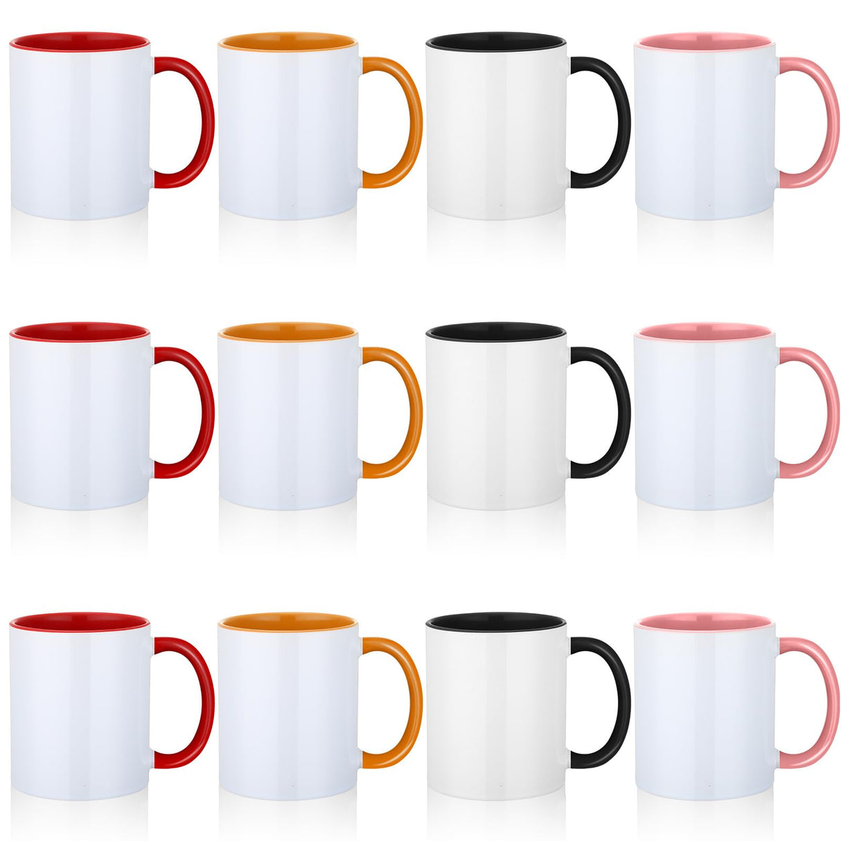 kymqlyw 12 Pack 11OZ, Sublimation Mugs, Tazas Para Sublimation, Sublimation Coffee Mugs,Sublimation Cups Bulk Mugs for Coffee Soup Hot Cocoa Tea Milk Latte(Red,Black,Orange,Pink) kymqlyw