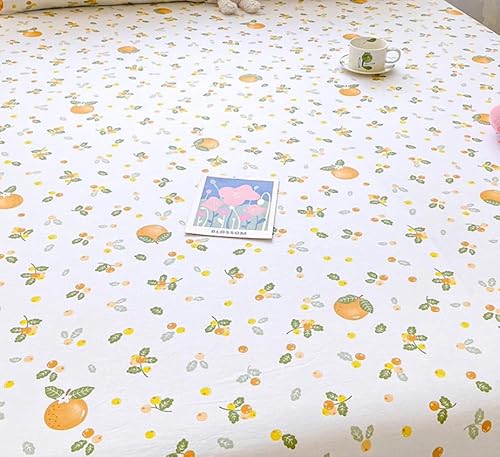 100% Cotton Fitted Sheet with Elastic Band +2pc Pillowcases Orange Fruit Print Double Queen Cal-King Size Mattress Cover for Girls Boys B99A (Queen (U.S. Standard)) Generic