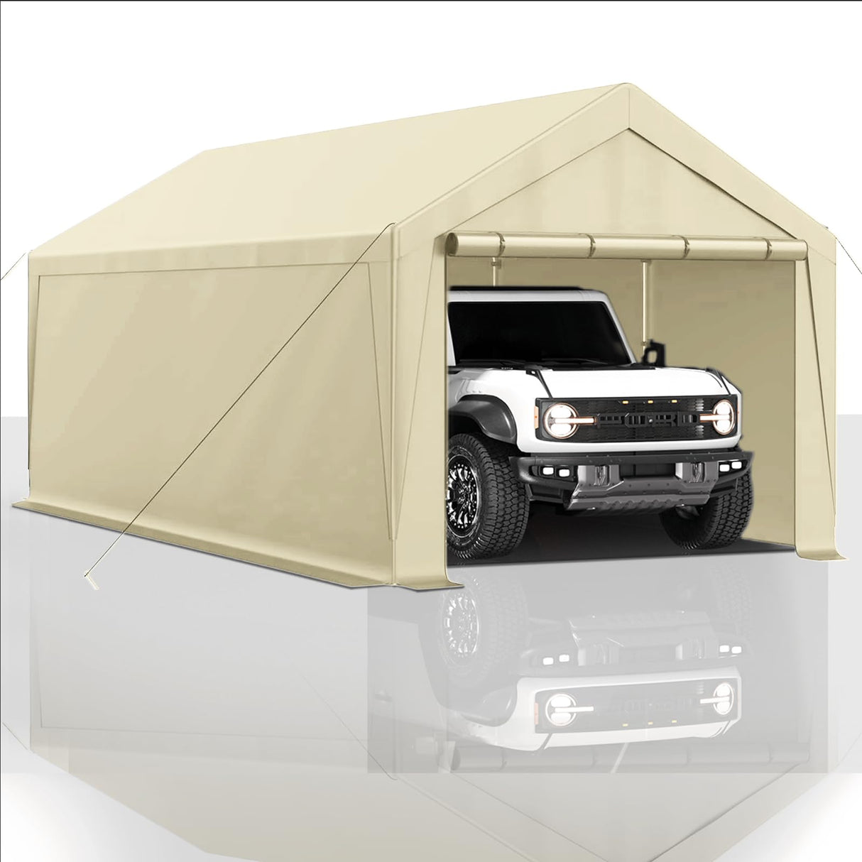 Outdoor Carport 10x20ft Heavy Duty Canopy Storage Shed,Portable Garage Party Tent,Portable Garage with Removable Sidewalls (Beige) Generic