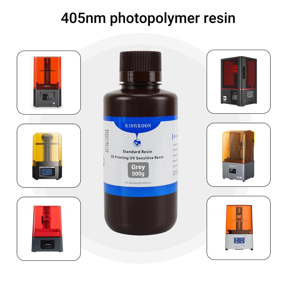 Kingroon Standard 3D Printer Resin, High Precision UV-Curing 3D Resin, Designed to Showcase Highly Detailed 3D Models & Works 0.5kg (Gray) Kingroon