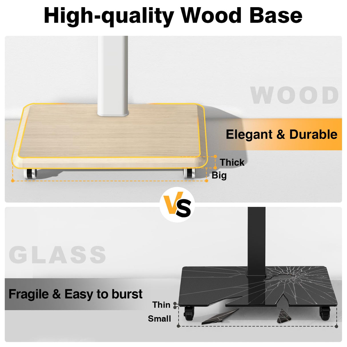 TVON Rolling TV Stand for 32 to 65 70 Inch TVs, Elegant Floor TV Stand with Wheels, Mobile TV Stand with 9 Levels of Height Adjustment for Optimal Viewing, White TV Stands for Living Room, Outdoor TVON