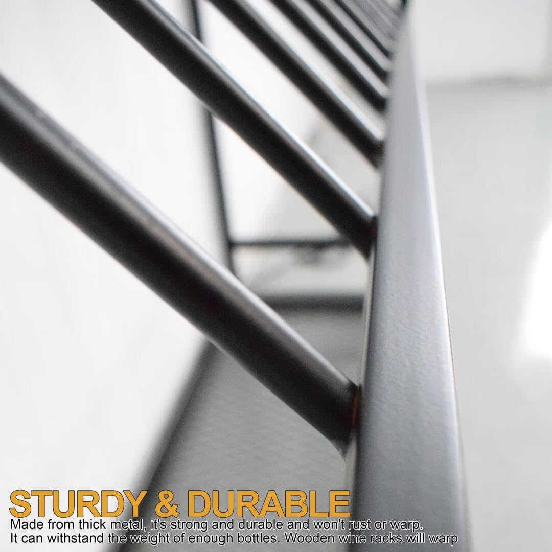 Wall Mounted Wine Rack with LED Lighting Glass Holder, Liquor Bottles Shelves Display Storage Organizer Hanging Long Stemware Goblet Metal for Home Mini Bar Cellar Black WoodArtSupply