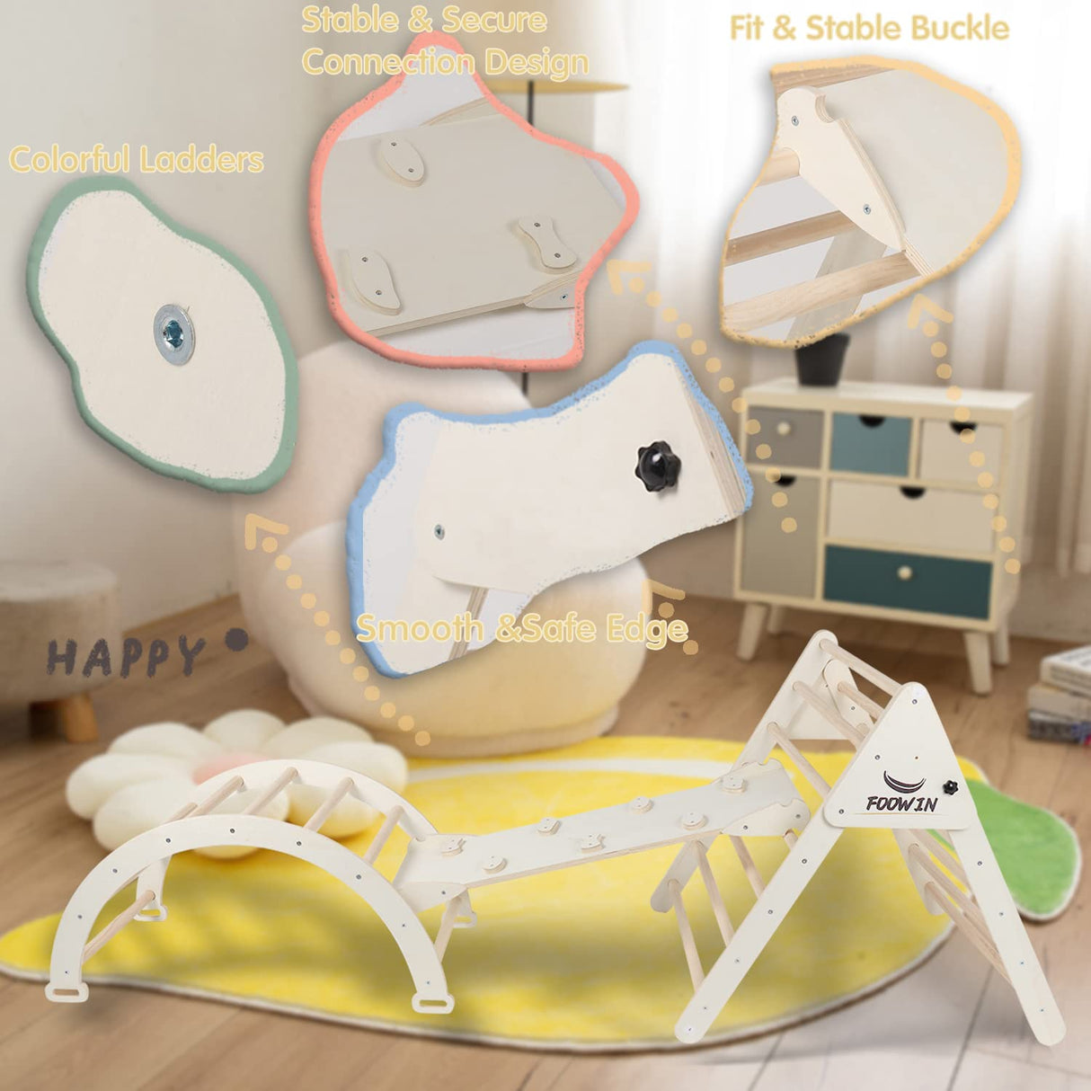 FOOWIN Pikler Triangle Set Climber 8 in 1,Toddler Climbing Toys with Ramp & Arch & Mat Montessori Climbing Set,Wooden Climbing Toys with Ramp for Kids FOOWIN