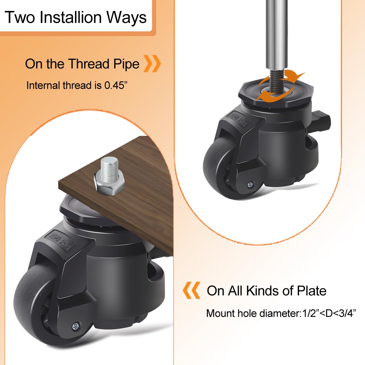 Leveling Stem Casters,M12 Thread Casters Set of 4 Heavy Duty with Leveling feet,2200 LBS Retractable Caster Wheel with Ratchet Arm,Adjustable Nylon Wheels for Equipment, Machine(Hardware Included) YAEMIKY