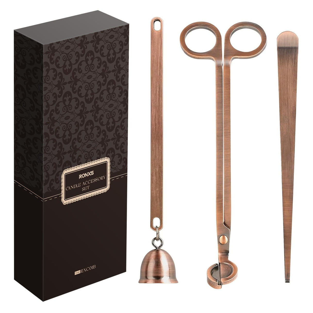 RONXS 3 in 1 Candle Accessory Set, Candle Wick Trimmer Candle Cutter, Candle Snuffer, Candle Wick Dipper with Gift Package for Candle Lover (Copper) RONXS
