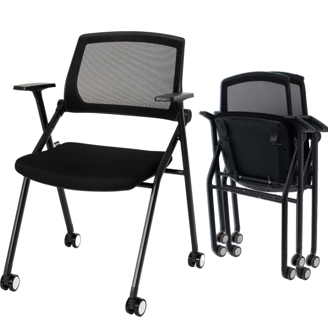 VACYOVKE Folding Conference Room Chairs Set of 2 Black Guest Reception Chair for Office, Waiting Room, Meeting, Lobby, Church VACYOVKE