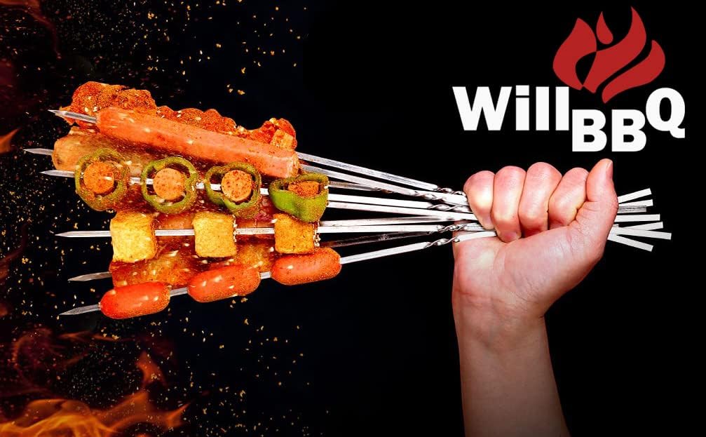 WILLBBQ 304 Stainless Steel 13.2" Long Flat Barbecue Skewers,20PCS/40PCS BBQ Kebab Skewers with Portable Metal Storage Tube,Reusable for Grilling Barbecue Kitchen Party and Outdoor Cooking (40PCS) WILLBBQ