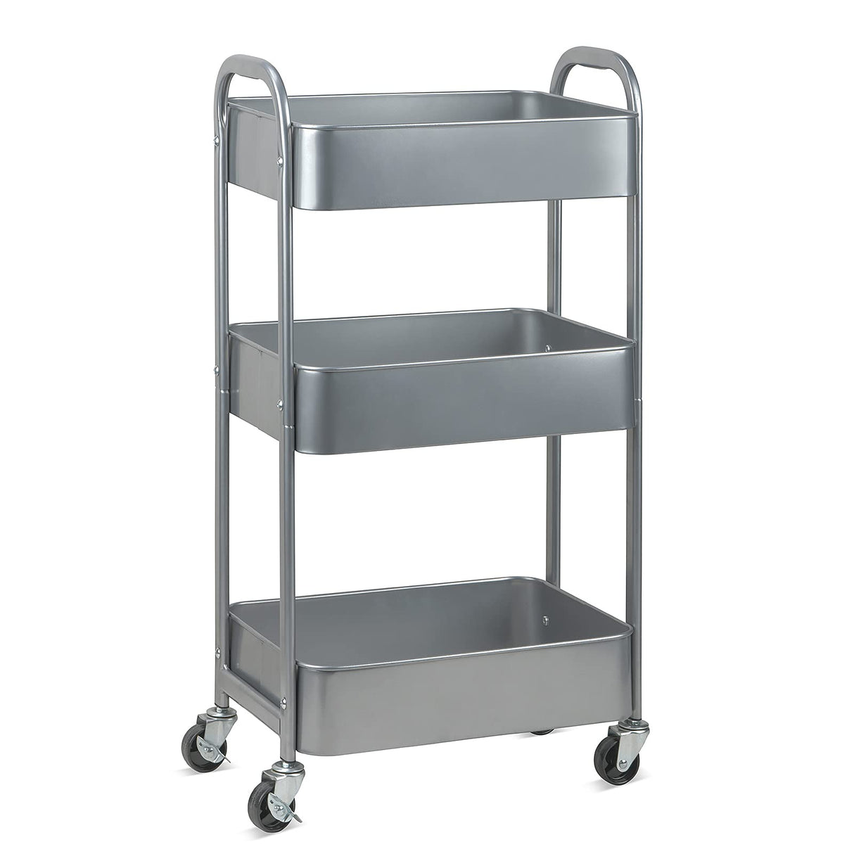 3-Tier Kitchen Cart Multifunctional Rolling Utility Cart with Lockable Wheels,Storage Craft Art Cart Trolley Organizer Serving Cart Easy Assembly for Office, Bathroom, Kitchen, Classroom(silvery-grey) MAX Houser