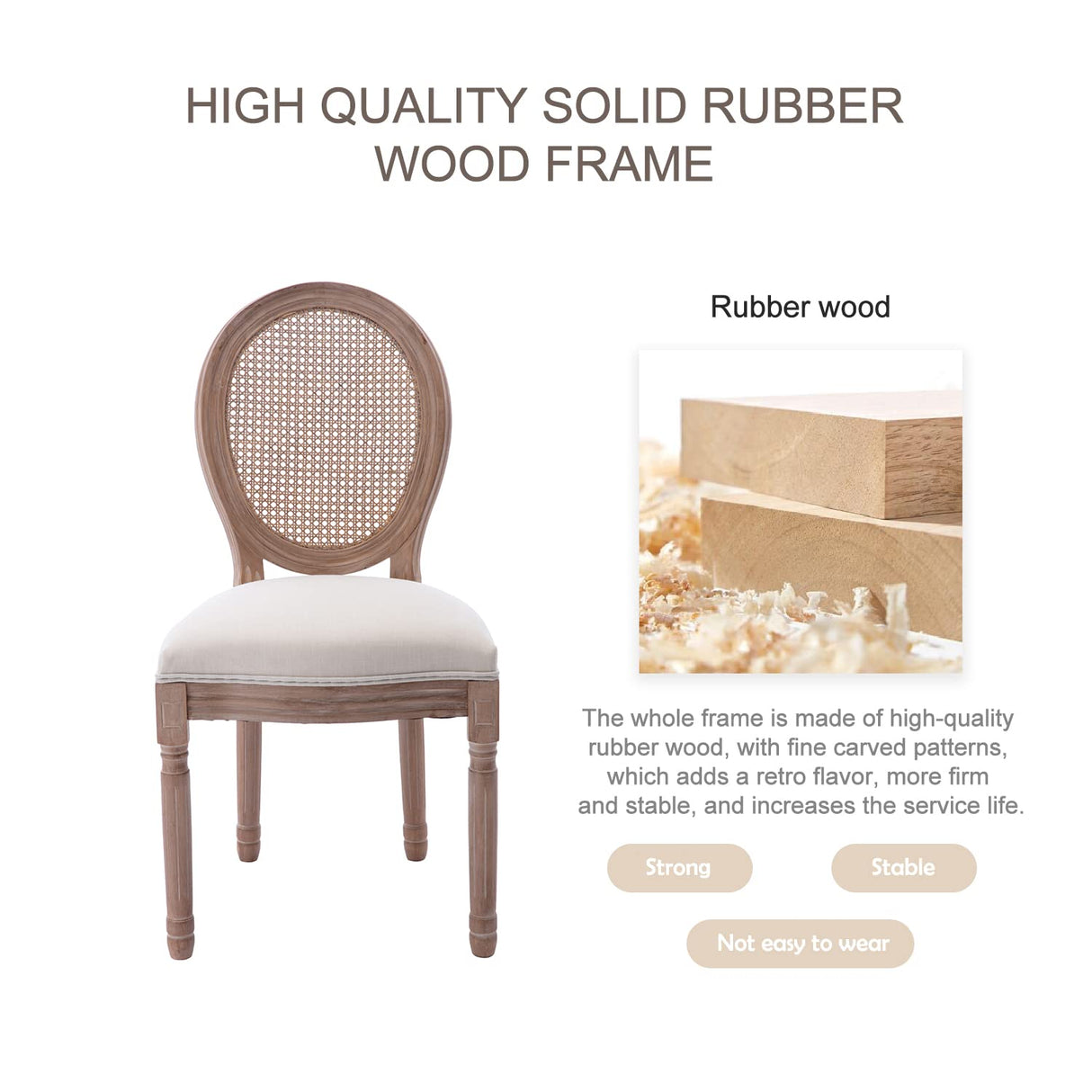 Virabit French Dining Chairs Set of 6, Rattan Farmhouse Upholstered Dining Chairs with Curved Backrest and Beautifully Carved Solid WoodFrame for Living Room, Kitchen, Restaurant Virabit