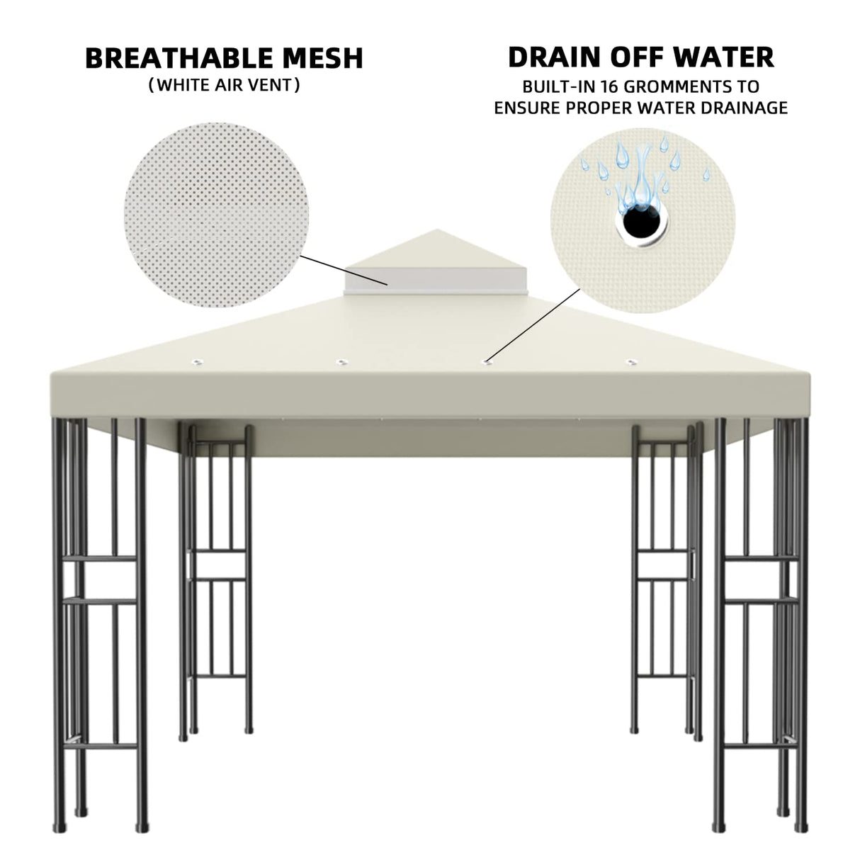 Sumfaller 10x10 FT Gazebo Replacement Canopy Top Cover Double Tiered Canopy Top Cover for Patio Garden Outdoor BBQ Roof Cover Grill Shelter (Beige) WoodArtSupply