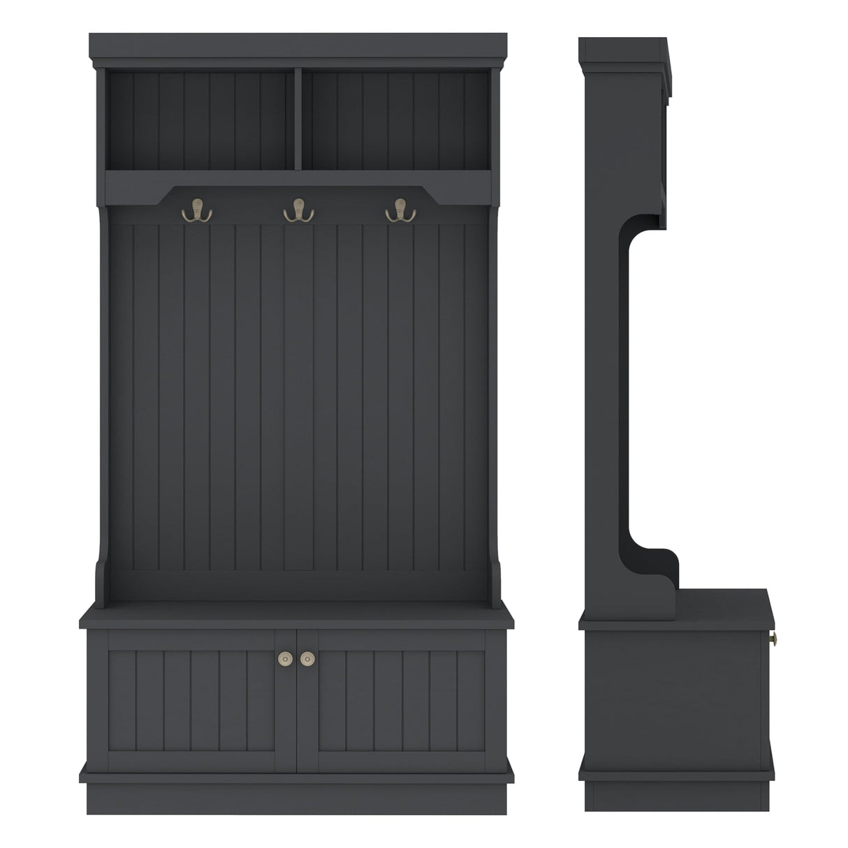 HIUU Farmhouse Hall Tree with Bench and Shoe Storage,Garage Lockers with Benches,Mud Room Bench with Storage and Seating(Black) HIUU