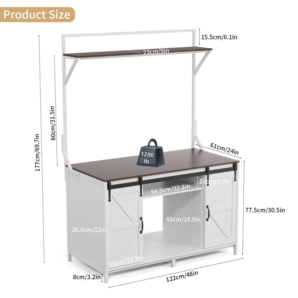 VOWNER Farmhouse Reptile Tank Stand with Power Outlet, 48" X 24" Tabletop Fits up 120 Gallon Bearded Dragon Tank, Heavy Duty Aquarium Stand with Storage Cabinet, Reptile Turtle Terrarium Stand White VOWNER