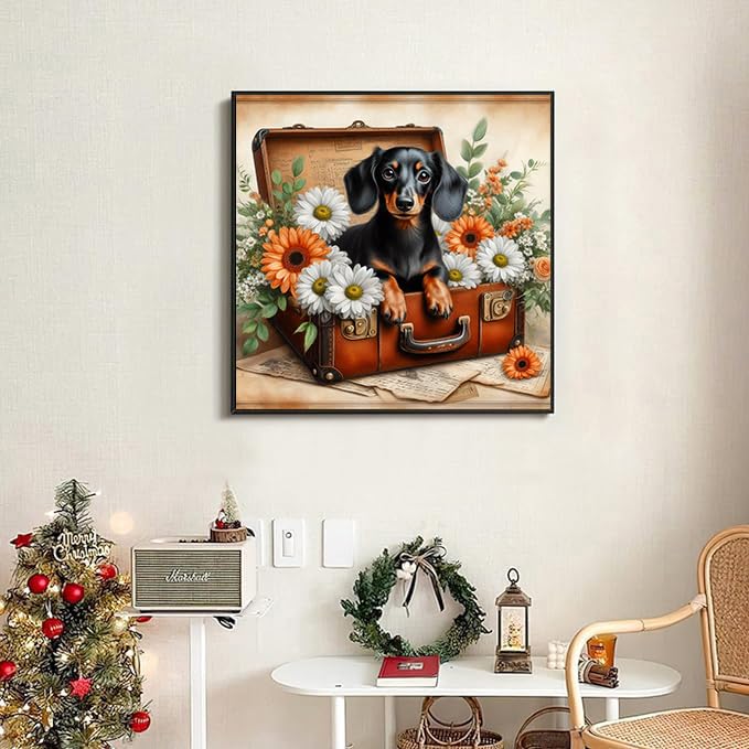 Axquilon Dog Diamond Art Kits for Adults, Dachshund Diamond Painting Kits for Adults, Dog 5D DIY Paint by Diamond Round Full Drill Home Wall Decor Gift 12x12In Axquilon