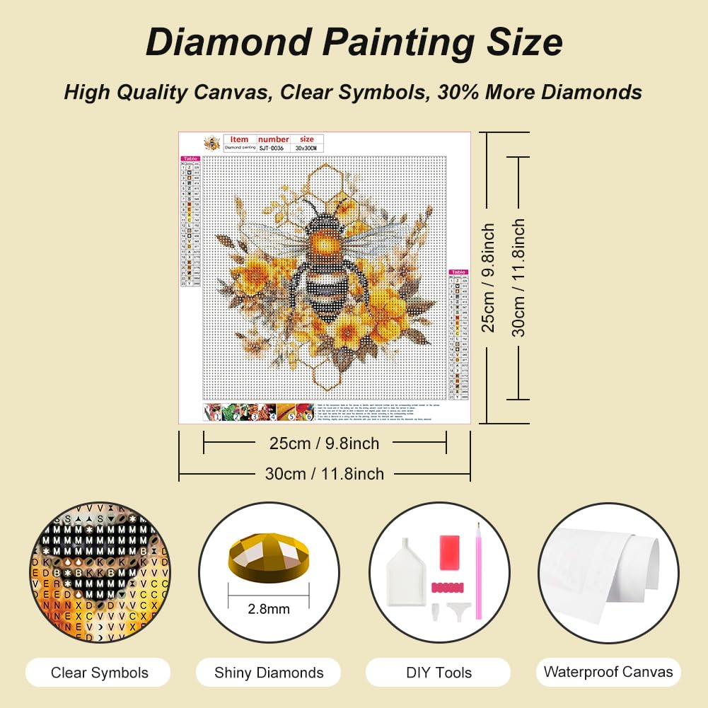 SJUTOUCI Diamond Art Painting Kits for Adults, Bee Diamond Art Kits for Beginner 5D DIY Flower Diamond Dots Bead Art, Full Round Drill Gem Art Craft Wall Decor Gift 12x12 inch SJUTOUCI