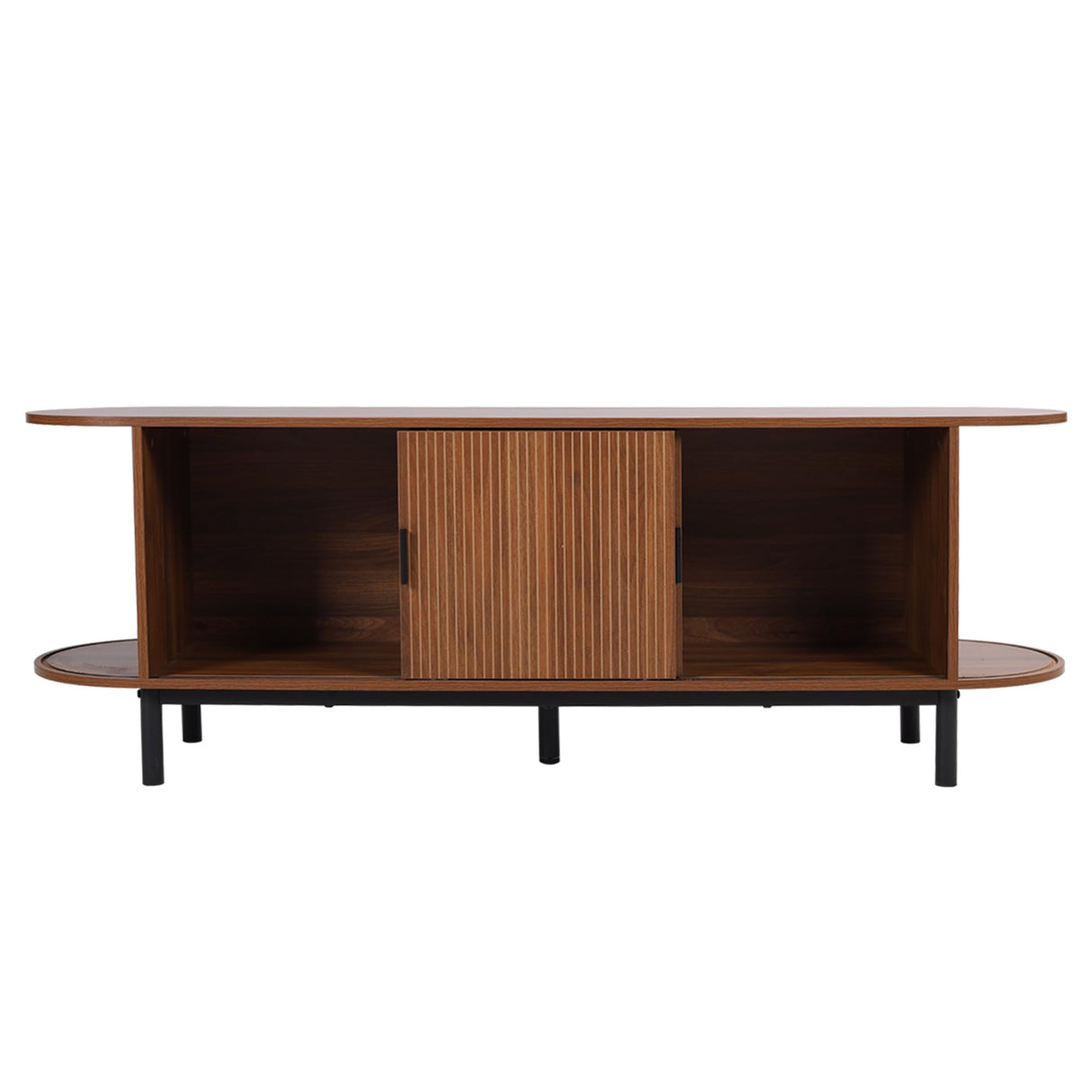 FurSch 62" Tambour Door TV Stand,Wood Mid Century Modern TV Cabinet for Up to 65“ TV,Curved Edge Long TV Stand with Storage for Bedroom Living Room (Walnut, 62.2inch) FurSch