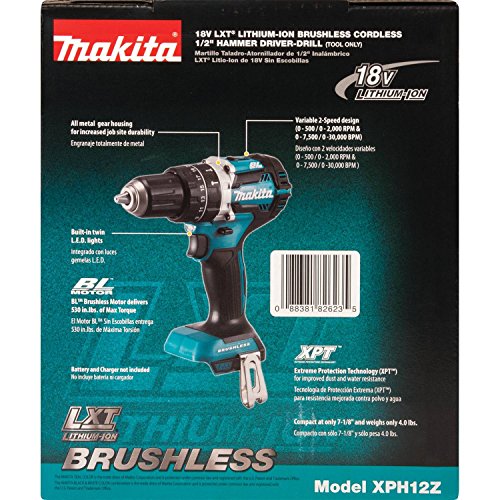 Makita XPH12Z 18V LXT Lithium-Ion Brushless Cordless 1/2" Hammer Driver-Drill, Tool Only Makita