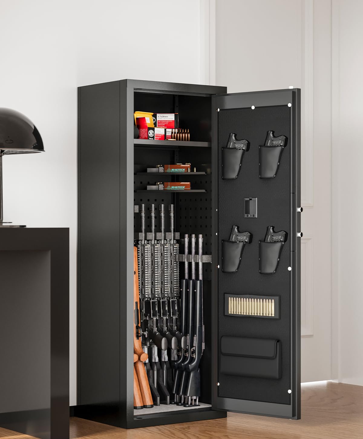 Xyvaly Upgraded Large Gun Safe for 10-14 Rifles - Biometric Fingerprint Access, Removable Shelves & Pistol Storage for Home Security. Xyvaly