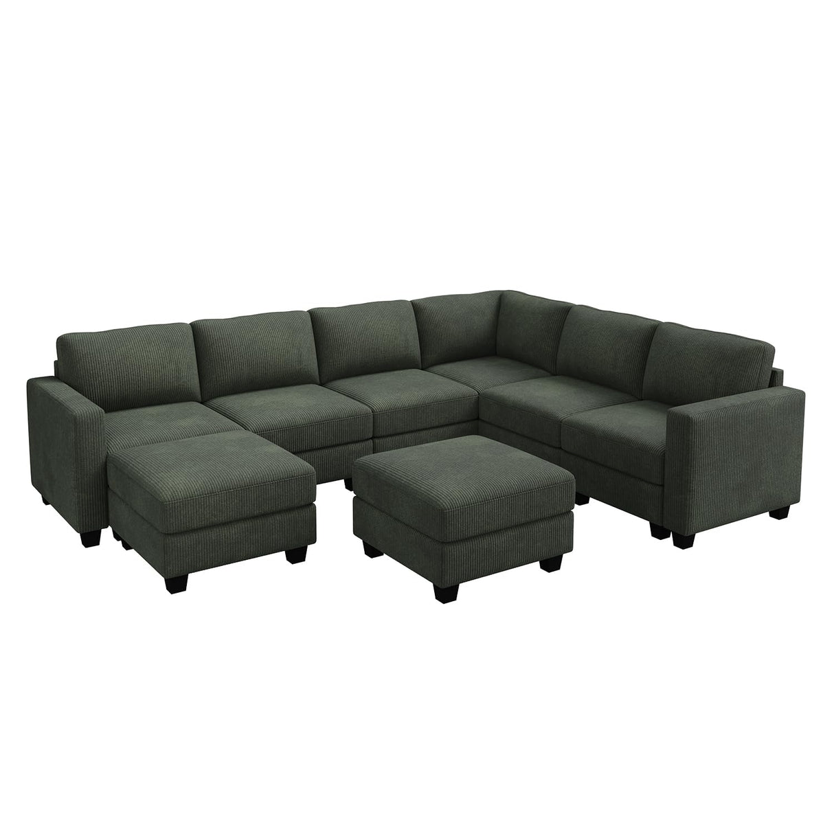 HONBAY Corduroy Sectional Couch with Storage U Shaped Sectional Sofa Modular Sectional Couches for Living Room, Green HONBAY