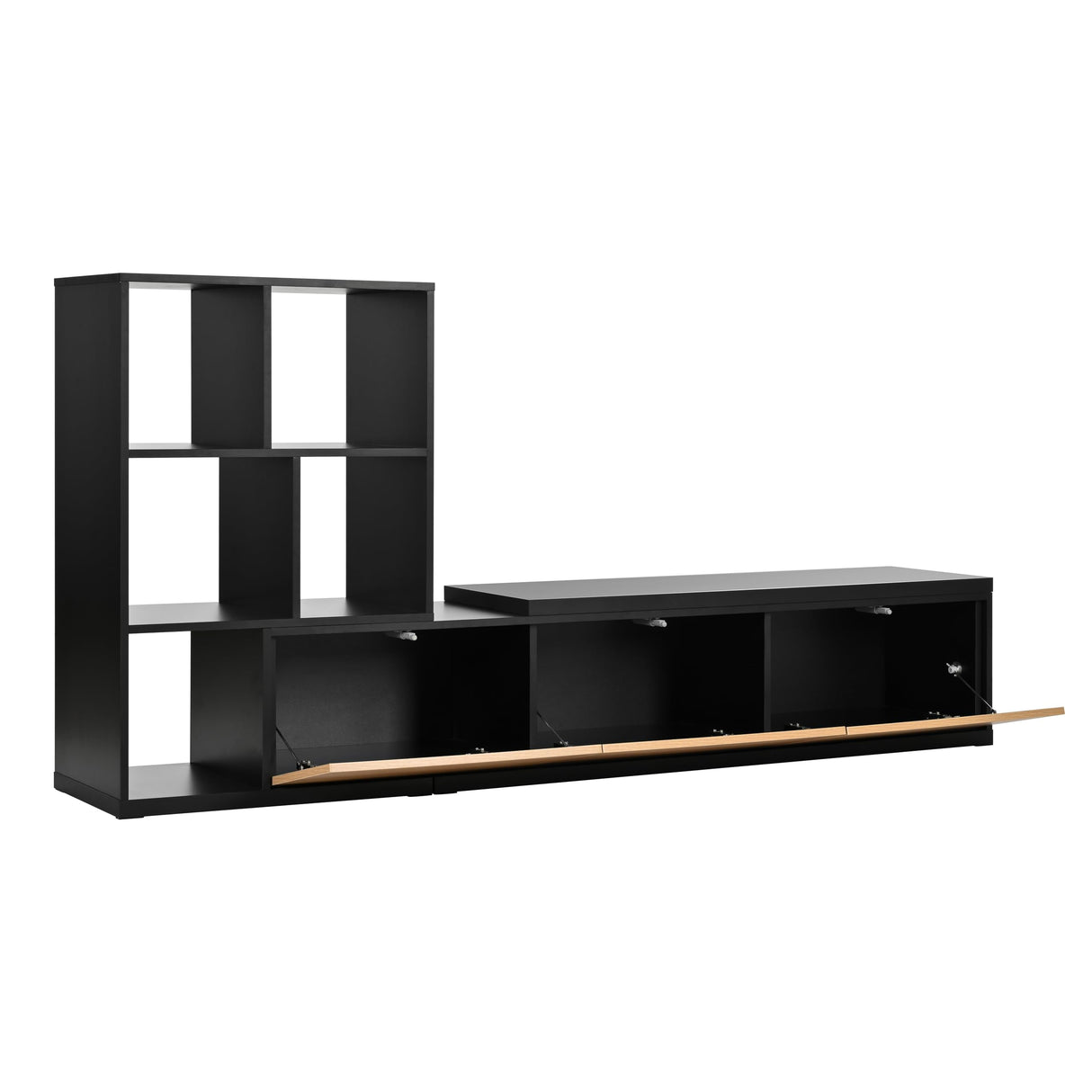 Merax 74.8''-126'' Extendable TV Stand with 3 Tier Bookshelves for TVs up to 110'', Adjustable Entertainment Center with Storage Cabinets, Sliding Tabletop Media Console for Living Room, Black Merax