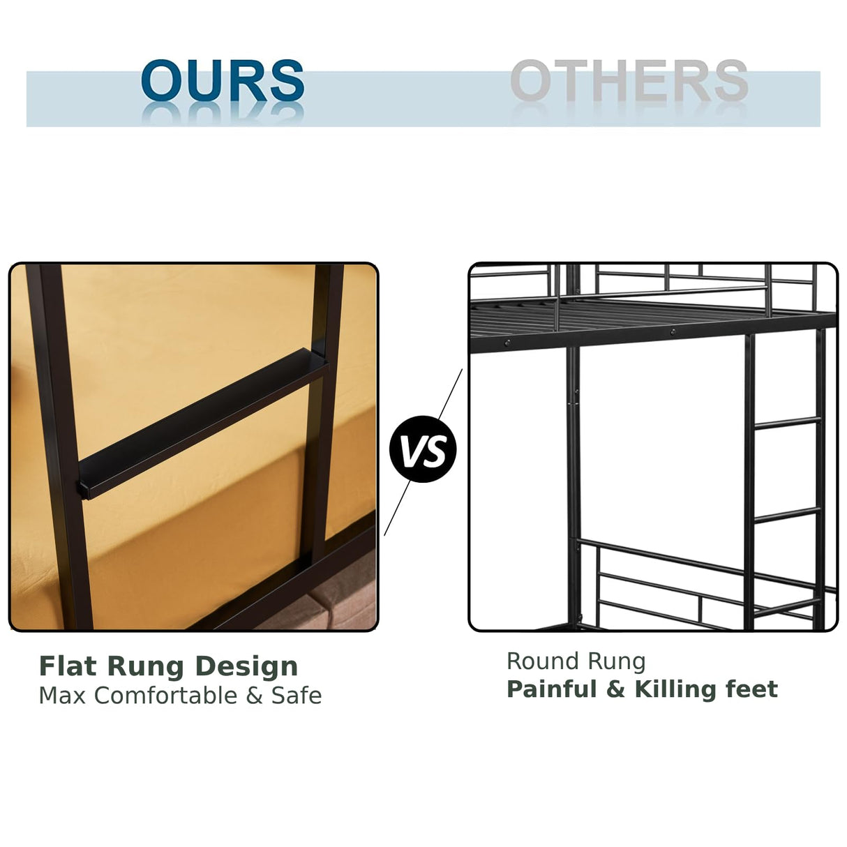 Bonnlo Bunk Bed Twin Over Twin with 13 inches Tall Guardrail, Metal Twin Bunk Bed with Flat Rungs Design,No Boxing Spring Needed, Black Bonnlo