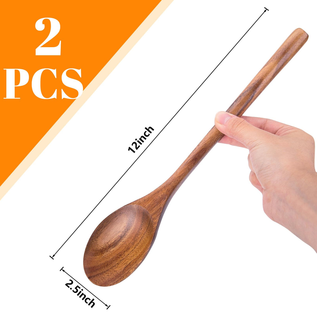 HAKSEN 2PCS Wooden Cooking Spoons, Wooden Kitchen Utensil Large Cooking Spoon for Cooking Serving Mixing HAKSEN