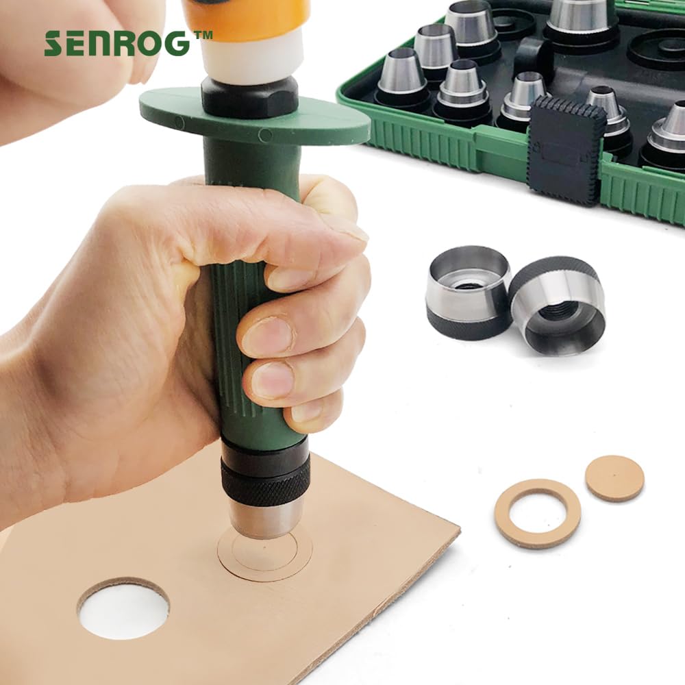 SENROG 12 in 1 Hole Punch Set, Hollow Punch Set for Leather, Gasket Hole Punch Set, Rubber Hollow Hole Punch Set, Plastic Sheet Gasket Punch Set, 3/16'' to 1-1/4'' Hole Punch Kit with Handle SENROG