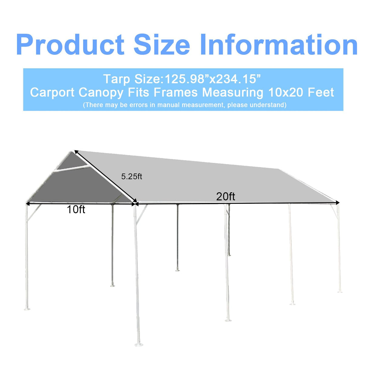 10 x 20 Ft Heavy Duty Carport Replacement Canopy Cover Waterproof & UV Protected Garage Top Tent Shelter Tarp Cover with 44 Ball Bungees Cords, Only Top Cover, Silver Grey BOUTICOL