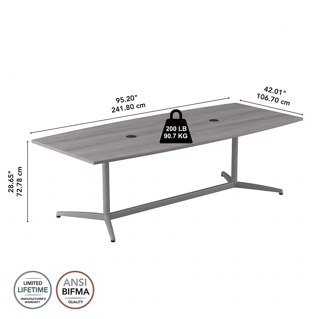 Bush Business Furniture Conference Table for 6-8 People with Sturdy Metal Base | Boat Shaped 8 Foot Meeting Desk for Office Boardrooms, 96W x 42D, Platinum Gray Bush Business Furniture