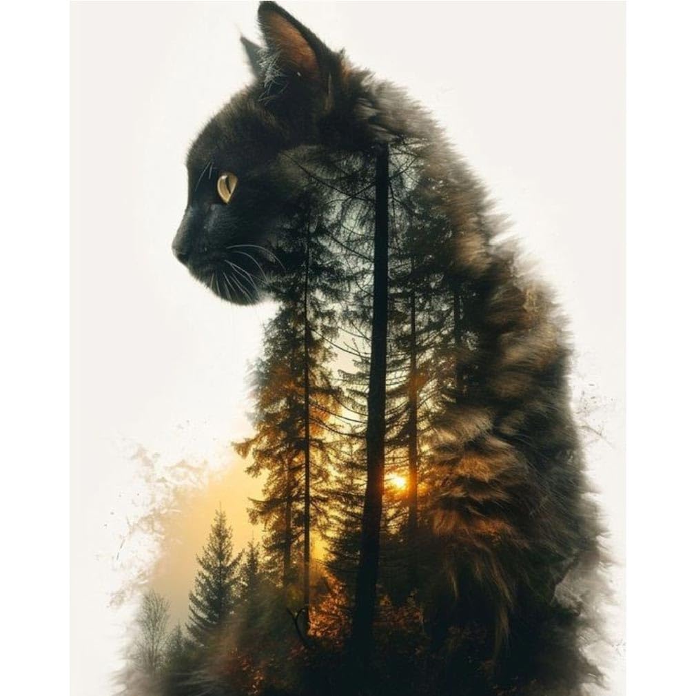 Forest Cat Paint by Numbers for Adults, Painting by Numbers Kit on Canvas for Beginners, Adults' Paint-by-Number Kits Oil Painting Kits for Gift Home Wall Decor 16x20 Inch Clendo