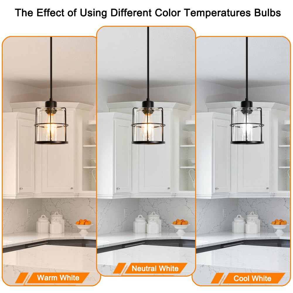 Farmhouse Pendant Lights Kitchen Island Set Of 2, Black Kitchen Island Lighting With Adjustable Rods, Industrial Cage Bathroom Pendant Lights With Clear Glass For Dining Room Hallway Sink DSMJFU DSMJFU