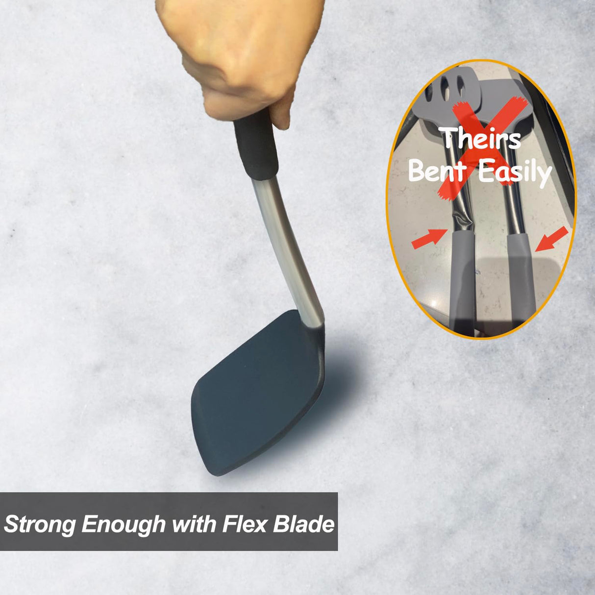 2 Pack Spatulas, Solid & Slotted Silicone Spatula Set, Stainless Steel Handle Coated with Silicone, Non Stick Turners, Heat Resistant Rubber Spatulas for Fish, Eggs, Pancakes, WOK, Black Vovoly