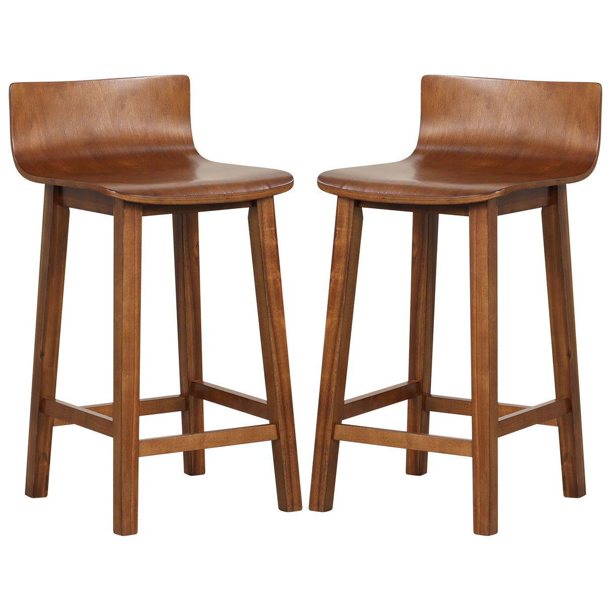 COSTWAY Solid Wood Bar Stools Set of 2, 24.5-inch Counter Height Chairs with Low Back and Footrest, Farmhouse Wooden Armless barstools for Kitchen Island, Dining Room, Cafe, Breakfast, Brown COSTWAY